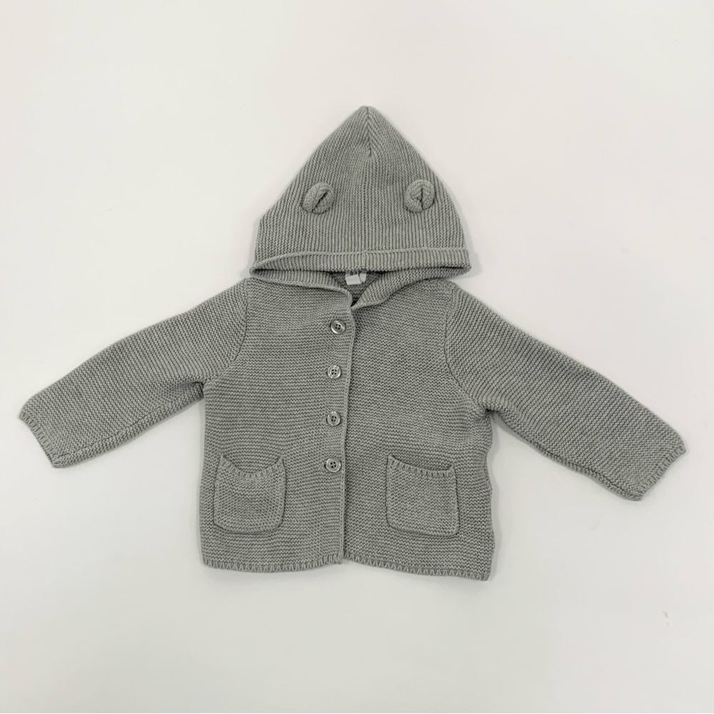 Baby Gap Sweater Jacket Unisex 12-18M Gary Knit Teddy Ears Hooded